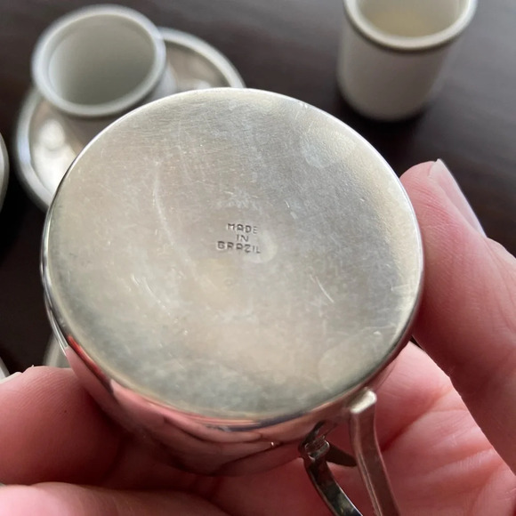 Brazil espresso demitasse set of 6 cups & 4 silver plated saucers MCM Style - Picture 6 of 12